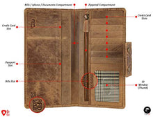 Load image into Gallery viewer, Genuine Leather RFID Blocking Long Wallet – Vintage Bifold for Men by Mou Meraki (RED BROWN)
