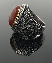 Load image into Gallery viewer, KAR 925K Stamped Sterling Silver Agate (Aqeeq) Men's Ring I1T (9)
