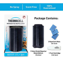 Load image into Gallery viewer, Thermacell Patio Shield Mosquito Repellent Metal Edition, Obsidian; Easy to Use, Highly Effective; Provides 12 Hours of DEET-Free Backyard Mosquito Repellent; Scent-Free, No Spray, No Smoke, Cordless
