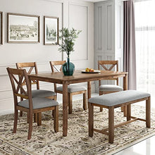 Load image into Gallery viewer, Merax 6-Piece Kitchen Set, Wooden Rectangular Dining-Table, 4 Chairs and Bench Family Furniture, Natural Cherry
