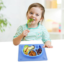 Load image into Gallery viewer, Silicone Suction Plates for Toddlers - SILIVO Non Slip Toddler Plates for Babies,Kids and Children - Baby Plates with Suction Cups Fits Most Highchair Trays - Blue
