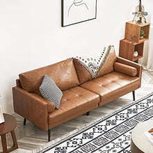 Load image into Gallery viewer, Vonanda Faux Leather Sofa Couch, Mid-Century 73 Inch 3-Seater Sofa with 2 Bolster Pillows and Hand-Stitched Comfort Cushion Sofas Couches for Living Room, Caramel
