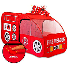 Load image into Gallery viewer, Fire Truck Tent with Sound Button for Kids Toddlers Boys &amp; Girls - Red Fire Engine Pop Up Pretend Playhouse Indoors &amp; Outdoors - Quick Set Up Weather Proof Fabric Foldable &amp; Spacious – Great Gift Idea
