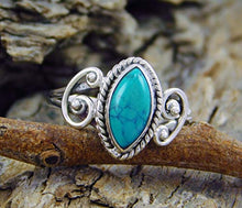 Load image into Gallery viewer, WANGYUSHENG Vintage Women's Silver Ring Marquise Cut Bohemia Turquoise Jewelry ，Chic Hand Made Jewelry Ring Wedding Ring Size 6-10 (US size 7)
