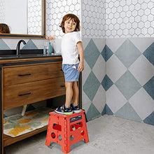 Load image into Gallery viewer, Flottian 13" Folding Step Stool for Adults and Kids Holds Up to 300 lbs ,Non-Slip Folding Stools with Handle, Compact Plastic Foldable Step Stool for Bathroom,Bedroom, Kitchen Coral
