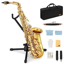 Load image into Gallery viewer, Eastar AS-Ⅱ Student Alto Saxophone E Flat Gold Lacquer Alto Beginner Sax Full Kit With Carrying Sax Case Mouthpiece Straps Reeds Stand
