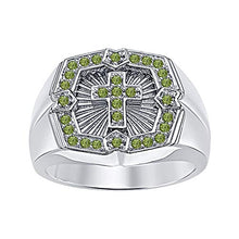 Load image into Gallery viewer, tusakha 0.40 CTW Round Cut Green Tourmaline 14k White Gold Plated Cross Ring for Men's.
