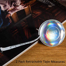 Load image into Gallery viewer, 2 Pack Tape Measure Leather Retractable Body Measuring Tape 150 cm 60 Inch Tailor Fabric Small Tape Measure with Push Button (Round-Silver)
