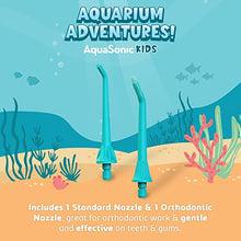 Load image into Gallery viewer, AquaSonic Kids' Water Flosser for Ages 6+ | Standard Nozzle, Orthodontic Nozzle &amp; Waterproof Stickers | 4 Flossing Modes | Aquarium Adventures Theme
