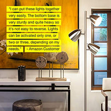 Load image into Gallery viewer, Brightech Jacob - LED Reading and Floor Lamp for Living Rooms &amp; Bedrooms - Classy, Mid Century Modern Adjustable 3 Light Tree - Standing Tall Pole Lamp with 3 LED Bulbs - Satin Nickel
