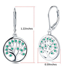 Load image into Gallery viewer, 925 Sterling Silver Family Tree of Life Created Emerald Drop &amp; Dangle Leverback Earrings
