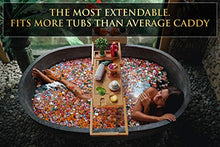 Load image into Gallery viewer, Your Majesty YM Lux Craft Bamboo Bathtub Caddy Tray [Durable, Non-Slip], 1-2 Adults Expandable Bathtub Tray, Beautiful Gift Box, Fits Any Tub Bath - Holds Book, Wine, Phone, Ipad, Laptop
