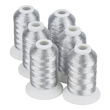 Load image into Gallery viewer, Simthread 6 Silver Metallic Embroidery Machine Thread 500M(550Y) for Embroidery and Decorative Sewing
