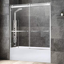 Load image into Gallery viewer, WOODBRIDGE SDD6062-B Frameless Bathtub Shower Doors 56-60" Width x 62" Height with 3/8"(10mm) Clear Tempered Glass, 2 Ways Opening &amp; Double Sliding Nickel Finish, Brushed Nickle
