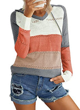 Load image into Gallery viewer, Uusollecy Women's Color Block Sweatshirts Hoodie Long Sleeve Knitted Pullover V-Neck Drawstring Sweater Black…
