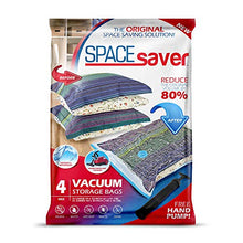 Load image into Gallery viewer, Spacesaver Premium Vacuum Storage Bags. 80% More Storage! Hand-Pump for Travel! Double-Zip Seal and Triple Seal Turbo-Valve for Max Space Saving! (Mix 4 Pack (2 x Large, 2 x Jumbo))
