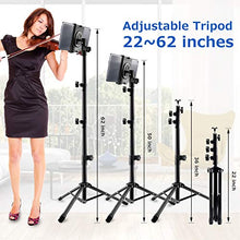Load image into Gallery viewer, iPad Stand Tablet Tripod Stand,360 Rotating iPad Tripod Mount for Phone and iPad of 4.7-13", Adjustable 62" Tablet Tripod Holder with Bluetooth Remote Control for iPad Air,iPad Pro,iPhone,Kindle
