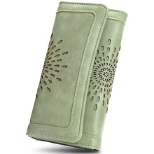 Load image into Gallery viewer, APHISON Womens Wallets RFID Blocking PU Leather Clutch Long Wallet for Women Card Holder Phone Organizer Ladies Travel Purse Hollow Out Sunflower Design Gift Box 2214GREEN
