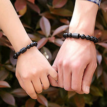 Load image into Gallery viewer, SX Commerce Natural Obsidian Stone Bead Bracelet Couple Men 10mm and Women 8mm Dragon and Phoenix Totem Jewelry (Dragon)
