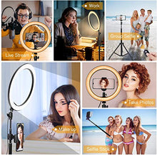 Load image into Gallery viewer, 10" Selfie Ring Light with Tripod Stand &amp; Cell Phone Holder for Live Stream/Makeup, Dimmable Led Camera Ringlight for YouTube TikTok/Photography Compatible for iPhone and Android Phone
