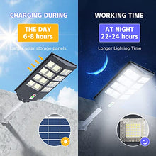 Load image into Gallery viewer, 800W Solar Street Lights Outdoor Waterproof, 80000LM High Brightness Dusk to Dawn LED Lamp, with Motion Sensor and Remote Control, for Parking Lot, Yard, Garden, Patio, Stadium, Piazza
