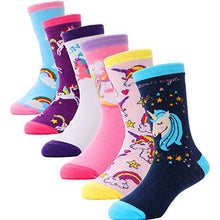 Load image into Gallery viewer, Children Cotton Crew Socks For Girl Boy Kids Toddler Gift Fashion Cute Cartoon Animal Stocking Stuffer Unicorn Socks 6 Pack (Unicorn-I, 5-8 Years Old)
