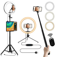 Load image into Gallery viewer, 12-inch Selfie Ring Light, Selfie Stick Tripod 76.8-inch Expandable, Tablet Holder Mobile Phone Holder 3 Light Modes, for Makeup/Photography/YouTube/Vlog/TIK Tok/Live/Streaming with Bluetooth Shutter
