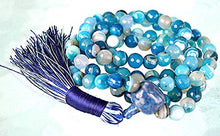 Load image into Gallery viewer, Blue Lace Agate mala Beads Necklace 108 Prayer Beads Handmade japa mala w/Lapis Lazuli guru Bead. Energized Meditation Beads for Chanting Mantra Awakening Chakra - w/Velvet Pouch
