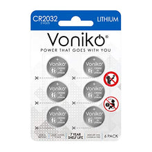 Load image into Gallery viewer, VONIKO 3 Volt CR2032 Battery 6 Pack – Lithium Batteries – 2032 Button Battery Flat – 7 Years Shelf Life
