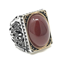 Load image into Gallery viewer, KAR 925K Stamped Sterling Silver Red Agate (Aqeeq) Men's Large Ring I1N (13)
