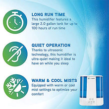 Load image into Gallery viewer, PureGuardian H5225WCA Ultrasonic Warm &amp; Cool Mist Humidifier, 100 Hrs. Run Time, 2 Gal. Tank, 560 Sq. Ft. Coverage, Quiet, Filter Free, Essential Oil Tray, White/Blue
