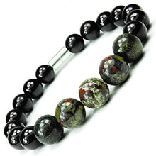 Load image into Gallery viewer, ONE ION Camo Nero Power Bracelet - Tourmaline and Dragon Blood Jasper - Magnetic Clasps (9 Inches)
