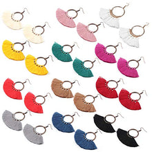 Load image into Gallery viewer, CASSIECA 12 Pairs Statement Tassel Hoop Earrings Bohemian Fan Dangle Hook Tassel Earrings Set Drop Ear Jewelry Set for Women
