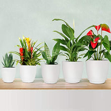 Load image into Gallery viewer, Plastic Planter, HOMENOTE 7/6/5.5/4.8/4.5 Inch Flower Pot Indoor Modern Decorative Plastic Pots for Plants with Drainage Hole and Tray for All House Plants, Succulents, Flowers, and Cactus, White
