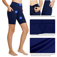 Load image into Gallery viewer, BALEAF Women's 8" High Waist Biker Workout Yoga Running Compression Exercise Shorts Side Pockets Navy Blue Size M
