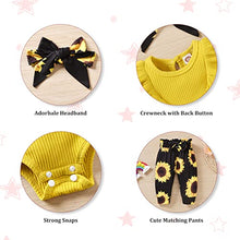 Load image into Gallery viewer, Preemie Newborn Baby Girls Clothes Infant Little Kids Romper Bodysuit Pants Headband Clothing Set Summer Outfits (Yellow Sunflower 01, 0-3 Months)
