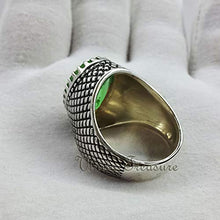 Load image into Gallery viewer, Peridot Mens Ring, 925 Sterling Silver, Checker Peridot Ring, Mens Gemstone Ring, Heavy Mens Ring, Father's Day, Huge Ring, Ring For Him
