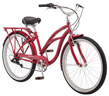 Load image into Gallery viewer, Schwinn Sanctuary 7 Comfort Cruiser Bike, Featuring Retro-Styled 16-Inch/Small Steel Step-Through Frame and 7-Speed Drivetrain with Front and Rear Fenders, Rear Rack, and 26-Inch Wheels, Red
