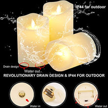 Load image into Gallery viewer, Flickering Flameless Candles Outdoor Waterproof Battery Operated Candle Led Candle Pillar Frosted Plastic Candle Set of 3 Include Realistic Dancing LED Flames and Remote Control （D:3.25"x H:4"5"6"）
