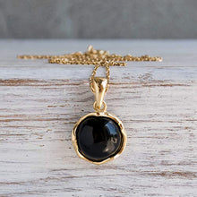 Load image into Gallery viewer, 14K Gold Plated over 925 Sterling Silver 12mm Onyx - Natural Black Gemstone Necklace Pendant, Leo Birthday December Birthstone Present - Handmade Jewelry Vintage Style Necklace, Gift for Women
