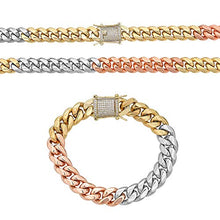 Load image into Gallery viewer, Tri Color Cuban Chain Or Bracelet - Heavy 12mm with Diamond Clasp- Mens Miami Cuban - Yellow Rose &amp; White Gold Over Stainless Steel (20" Chain)
