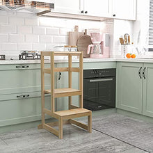 Load image into Gallery viewer, AMBIRD Toddler Step Stool, 3 Adjustable Height Kitchen Step Stool for 18-48 Months Kids, Wooden Toddler Kitchen Stool with Rail &amp; Non-Slip Mat for Kitchen &amp; Bathroom Sink (Natural Color)
