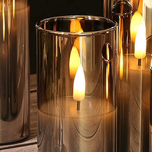 Load image into Gallery viewer, Eywamage Grey Glass Flameless Candles with Remote, Flickering Slim Tall LED Wax Candles, Battery Operated Pillar Votive Candles Set of 5
