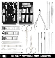Load image into Gallery viewer, ENTT 18 Piece Manicure Pedicure Set &amp; Grooming Kit - Gift for Men, Women, Wife, Husband, Teen, Seniors, Parents – Carbon Steel Tools - Premium Travel Case &amp; Professional Nail Clippers – Black Case
