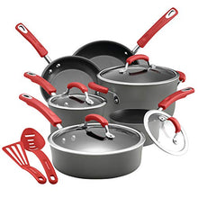 Load image into Gallery viewer, Rachael Ray Brights Hard Anodized Nonstick Cookware Pots and Pans Set, 12 Piece, Gray with Red Handles
