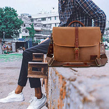 Load image into Gallery viewer, Messenger Bag for Men 16 Inch Waterproof Vintage Genuine Leather Mens Briefcase Shoulder Bag with 9 Storage Pockets, Waxed Canvas Leather Computer Laptop Bag Business Satchel Brown
