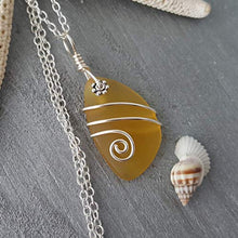 Load image into Gallery viewer, Handmade in Hawaii, Wire Wrapped Yellow Topaz"November Birthstone Color" sea glass necklace, (Hawaii Gift Wrapped, Customizable Gift Message)
