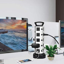 Load image into Gallery viewer, Power Strip Tower JACKYLED Surge Protector Electric Charging Station 3000W 13A 18 AC Outlets 4 USB Ports with 16AWG 6.5ft Heavy Duty Extension Cord for Home Office
