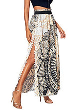 Load image into Gallery viewer, SheIn Women's Summer Boho Floral Print Fringe Split Thigh Full Length Maxi Skirt Multicolor Large
