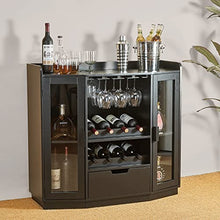 Load image into Gallery viewer, Glitzhome Wood Buffet Bar Cabinet Kitchen Storage Sideboard with Wine Storage Wooden Storage Cabinet with Glass Doors for Kitchen Dining Room,36.6”H
